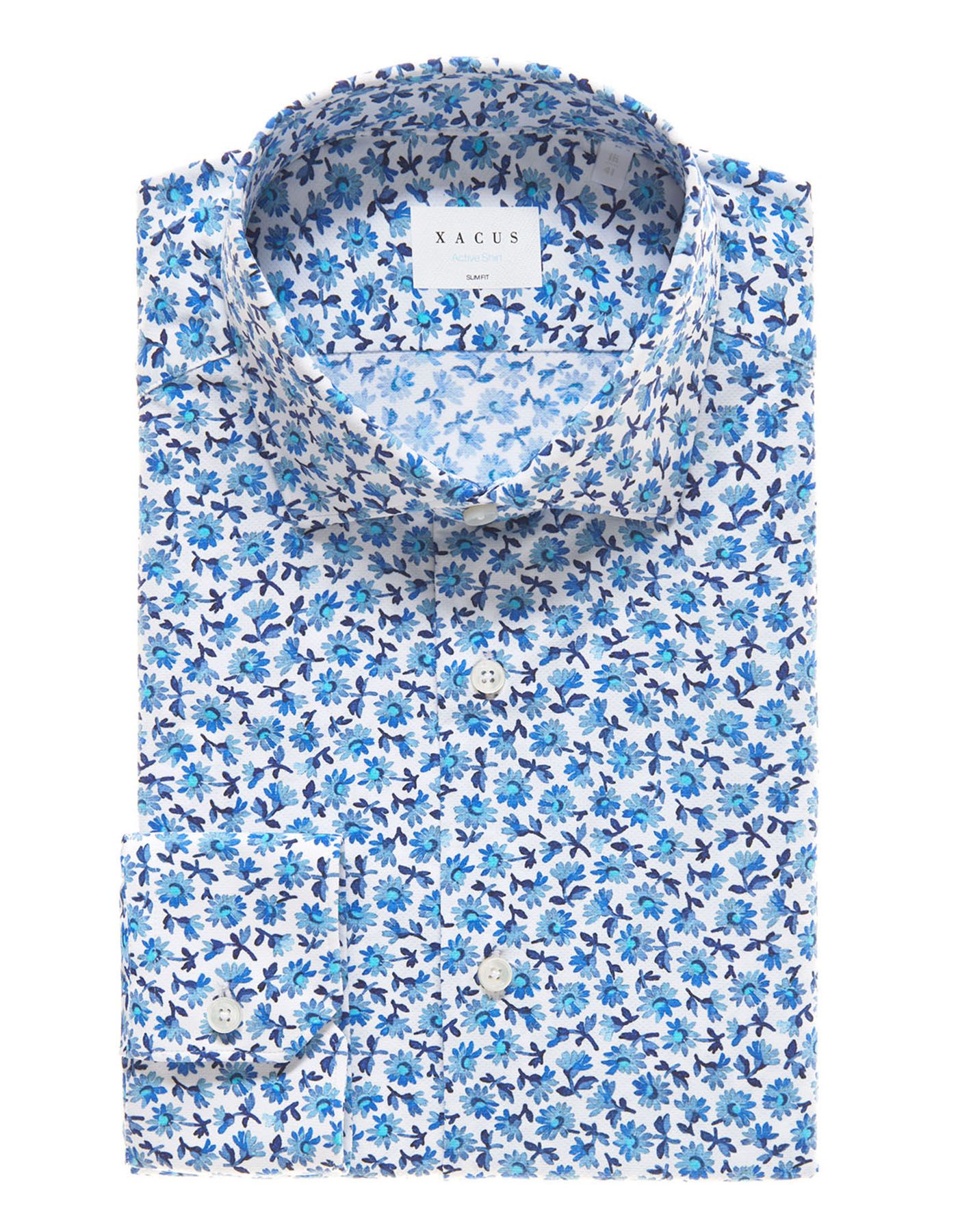 Xacus tailor fit shirt in white/blue spiral print
